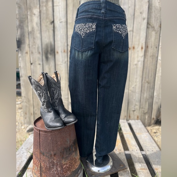 LADIES CACHE WESTERN DARK DENIM JEAN SIZE 6 COUNTRY GIRL DECORATIVE POCKETS - Picture 5 of 6